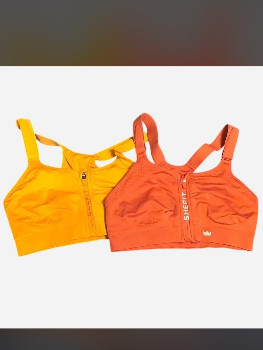 SHEFIT Front-Zip Sports Bra Duo in Orange & Yellow